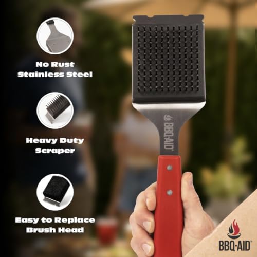 BBQ Grill Brush for Outdoor Grill Cleaner and Scraper, Replaceable Head - color: Red