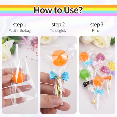 JEPELUS 300Pcs Cake Pop Sticks and Wrappers, Cake Pop Supplies for Party