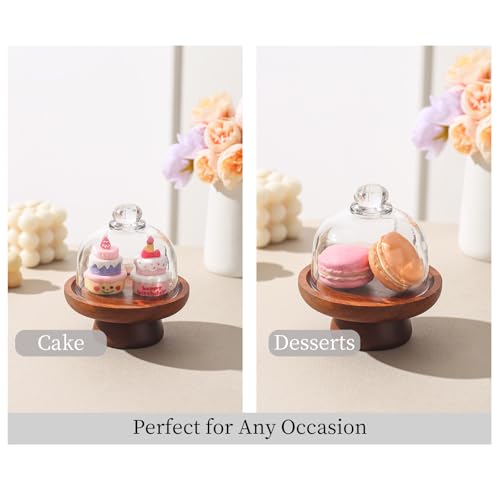 Acacia Wood Mini Round Cake Stand, 4.13 x 4.13 x 4.80 in, 1-Piece in Natural Brown with Clear Glass Dome and Pedestal Base, Covered Dessert Display, for Wedding Receptions, Birthdays and Afternoon Tea - color: 4.1 inch of mini glass dessert cups,