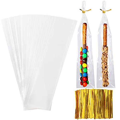 Augshy Pretzel Rod Bags,300 Pcs 2x10 Clear Treat Bag with Sea for Packaging - size: 2 x 10 Inches