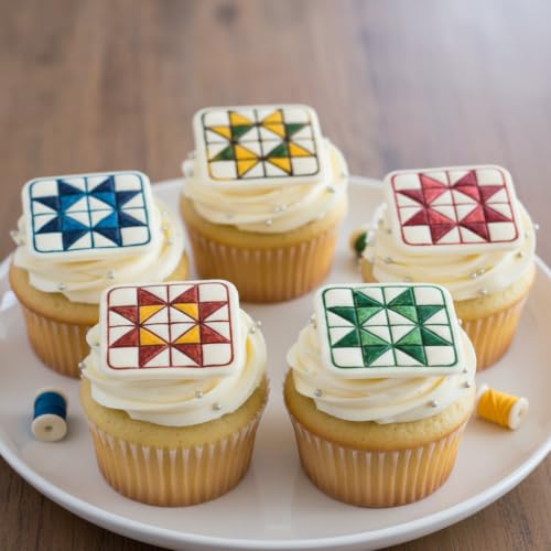 BAKERLOGY Set of 2 Quilt Block Mini Cookie Cutters & Stamps Set – Ohio Star & Ribbon Star Geometric Patchwork Biscuit Cutters for Cookies, Fondant, Cake Decoration & Crafts