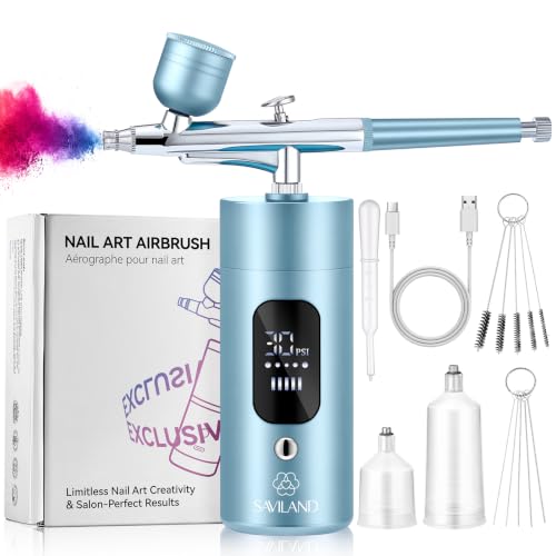 SAVILAND Airbrush for Nails 30PSI LCD Display Nail Airbrush Machine Blue - color: B-Blue