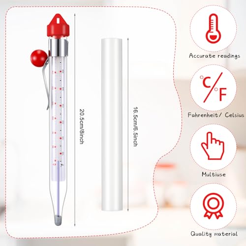 Photect 2 Pcs Candy Thermometer with Pot Clip 8", Red - color: Red