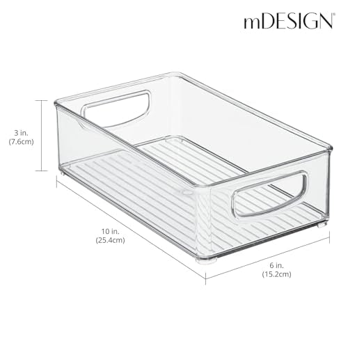 mDesign Small Plastic Kitchen Storage Container Bin with Handles - Organization in Pantry, Refrigerator or Freezer - Food Organizer for Fruit, Yogurt, Squeeze Pouches, Ligne Collection, 8 Pack, Clear - size: 10 x 6 x 3