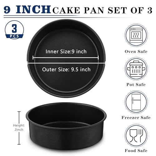 E-far 9 Inch Cake Pan, 3PCS Nonstick Stainless Steel Baking Cake Pans Tins - size: 9 Inches