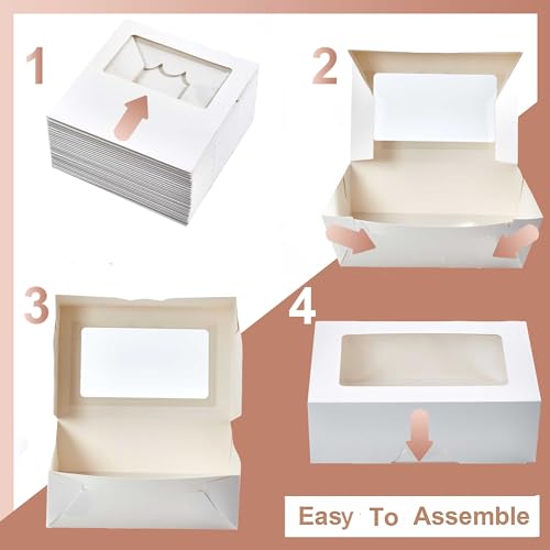 30 Pack 9x6x3in Cookie Boxes with Window, Bakery Boxes for Treats, Desserts - color: White