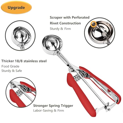 Cookie Scoop Set, 3Pcs Ice Cream Scoop, Cookie Scoops for Baking Set of 3 - color: Red