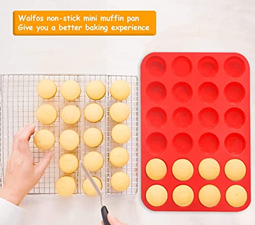 Walfos Silicone Cupcake Pan Set, 2-Piece Mini 24 Cups Muffin Baking Pan, BPA Free and Dishwasher Safe, Non-stick , Great for Making Muffin Cakes, Fat Bombs - size: 2 Pcs: 24 Cups, Mini, style: Muffin Pan