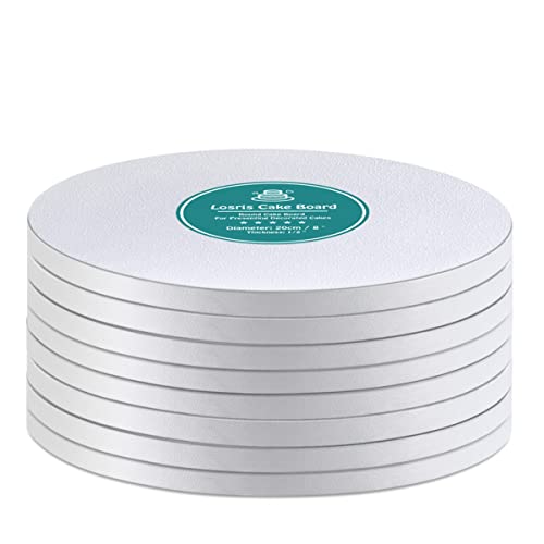 White Cake Drums Round 6 Inch Cake Boards with 1/2-Inch Thick Smooth Edges for Multi Tiered Birthday Wedding Party Cakes Drum Board - size: 6 Inch (8 PCS)