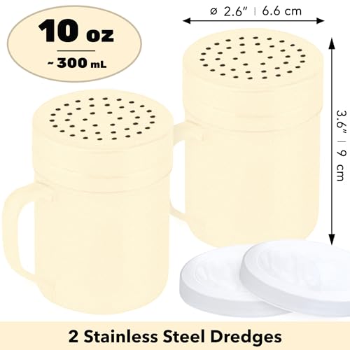 CUSINIUM 10oz Beige Stainless Steel Salt Pepper Dredge Shakers - With Plastic Cap - With Handle - Pack of 2 - color: Beige, size: 10 Oz