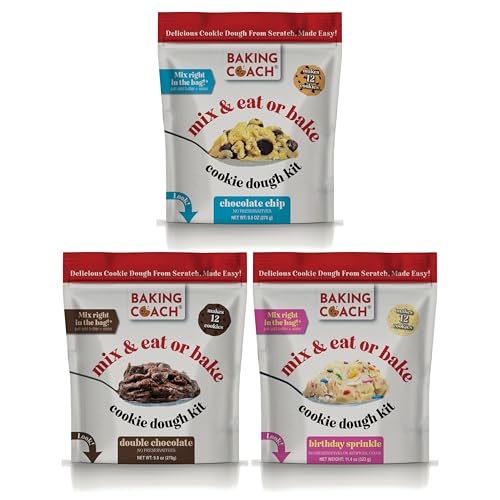 Baking Coach 3 Pack Mix & Eat or Bake Cookies - Edible Cookie Dough Mix Kit - color: 3 Pack Double Chocolate Sprinkles