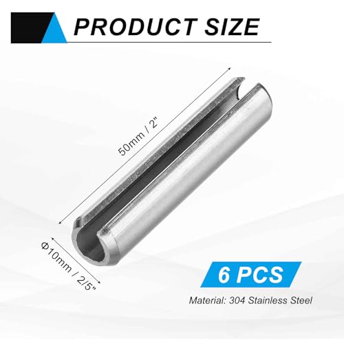 MECCANIXITY 6Pcs Slotted Split Roll Pins 2/5 Inch(10mm) Dia. 2 Inch(50mm) Length Steel Spring Tension Expansion Dowels for Secure Fastening, Silver - size: 2/5 Inch(10mm) Dia. 2 Inch(50mm) Length