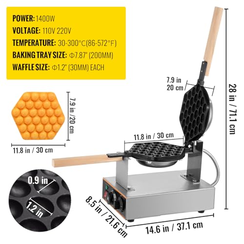 VEVOR Commercial Waffle Maker 30 Pcs, Electric Stainless Steel - size: 30 Pcs