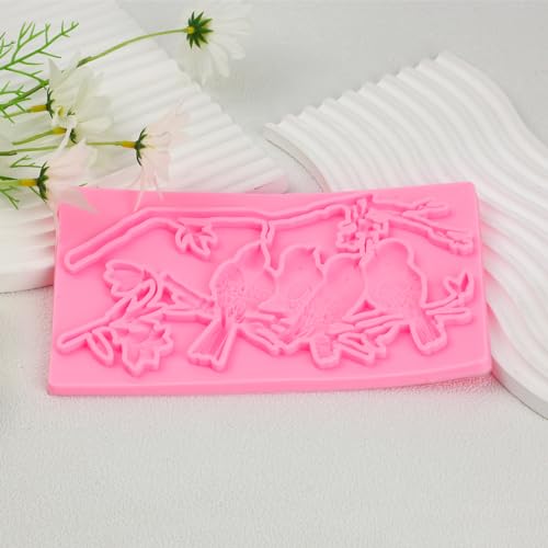 Magpie Fondant Mold, Plum Blossom Branch Chocolate Silicone Mold - color: Magpie Fondant Mold