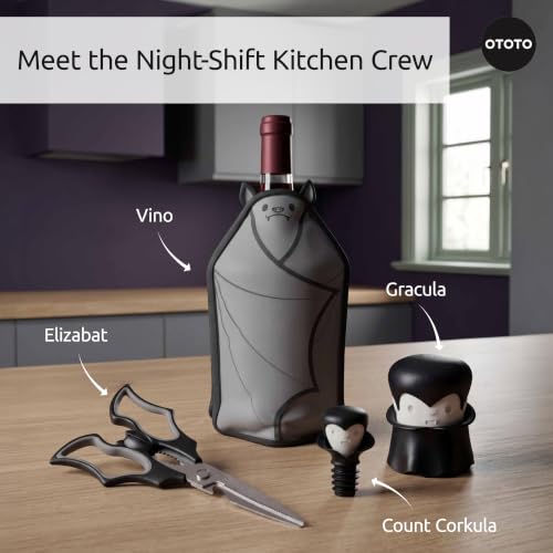 OTOTO Vino Wine Cooler Sleeve - Bat Cooler Sleeve for Wine Bottles & Glass Bottles, Reusable Bottle Cooler Sleeve, Halloween Spooky Gifts, Gothic Gifts, Unique Kitchen Gadgets - color: Vino Cooler Sleeve