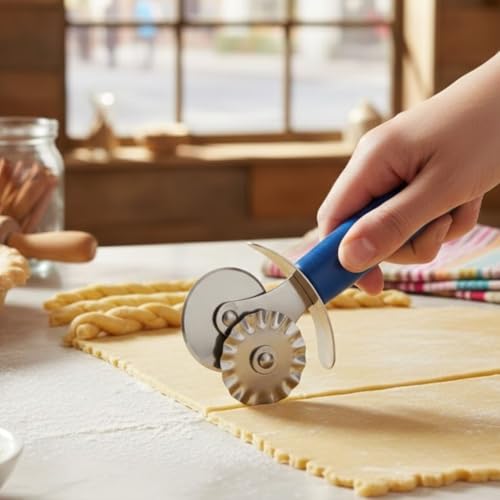 Soro Essentials- 6-1/2” x 2-3/4” Stainless Steel Double Pastry Cutter Wheel with Blue Plastic Handle Set of 2- Ravioli Dough Cutter Roller Cookie Pastry Knife Divider Pizza Slicer Cutter Wheel