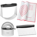 HULISEN 5-Pc Biscuit Cutters, Pastry Scraper, Dough Blender, Silicone Mat - size: 4 Pcs Pastry Cutter Set with Silicone Mat