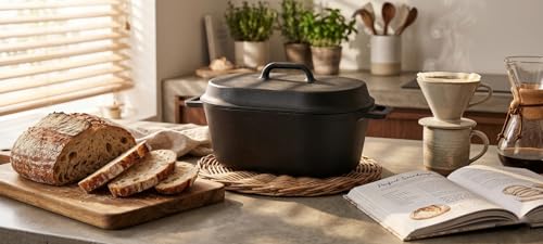 4.5QT Cast Iron Loaf Oven Pan - 11.3"x6.5"x4.3" Heavy Duty Sourdough Bread Pan kit - 5QT with Lid Handles Lame, for home baking - color: Bread Pan set -1