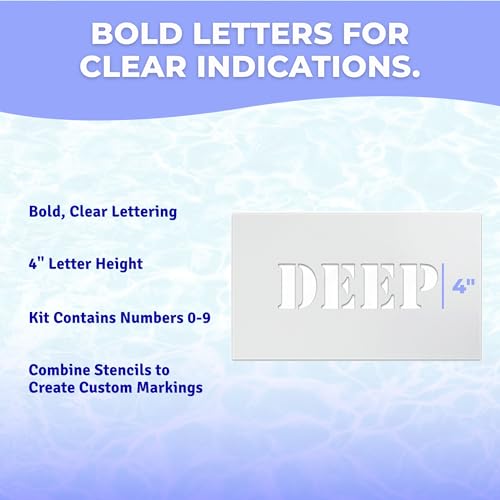 Stencil Ease Pool Safety Stencil Kit – 21 Reusable 10 mil Mylar Stencils for Concrete Pool, Spa Decks – Swimming Pool Rules, No Diving, No Running, Water Depth