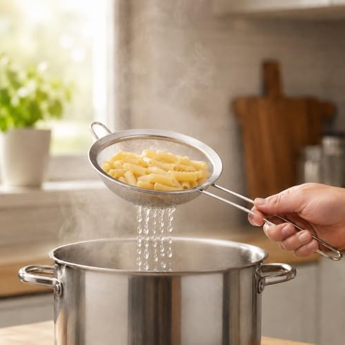 HiramWare Fine Mesh Strainer, Medium Stainless Steel Colander - size: Medium 5.51 Inch Diameter