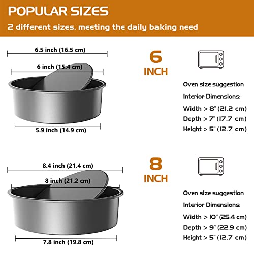 CHEFMADE Bakeware Round Cake Pan 2 Pieces, 6-Inch and 8-Inch with Removable Loose Bottom Nonstick & Quick Release Coating Chiffon Bakeware for Oven and Instant Pot Baking (Black) - color: Black, size: 6-inch & 8-inch