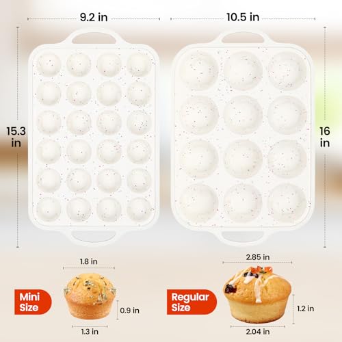 FUNBAKY Silicone Cupcake Pan, Metal Reinforcement Regular Size 12 Cups & Mini 24 Cups Nonstick Easy to Demold Baking Mold for Making Homemade Muffins - size: Regular 12-Cup + Mini 24-Cup