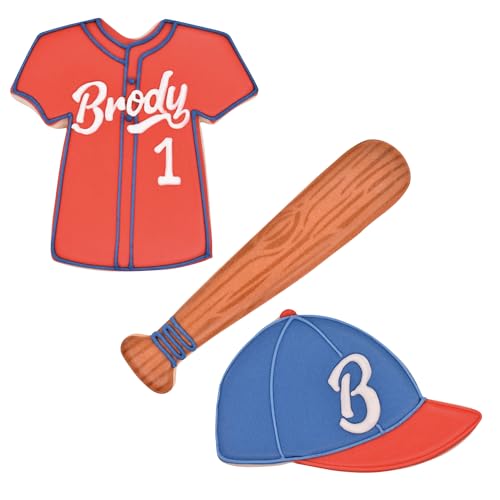 R&M International 5188 Baseball Bat, Hat, and Jersey Tee Shirt Cookie Cutters 3-Piece Set