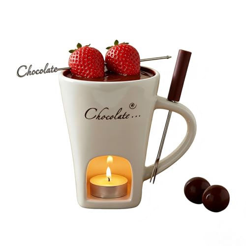 Chocolate Melting Mug, Party Fondue Cup Melting Pot with Candle - color: White