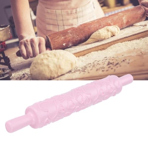 Embossed Fondant Rolling Pin,PP Plastic Pattern Roller with Dual Handles for Cookies,Pastry,Cake Decor,14.37 x 1.97 in(Big and Small Hearts) - size: Big and Small Hearts