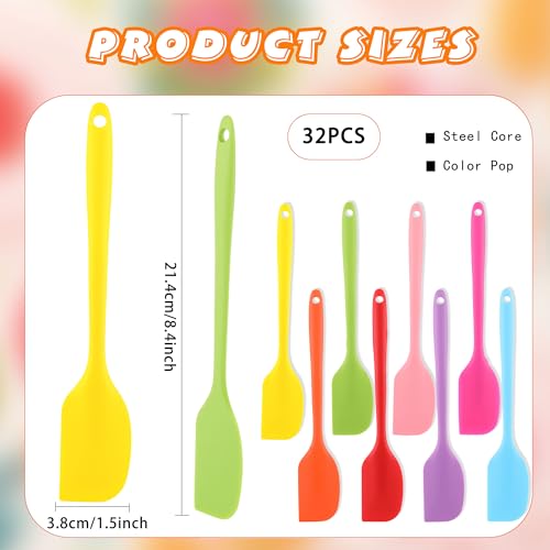 32 Pack Mini Silicone Spatulas Bulk 8.3 Inch Small Silicone Spatula Set Heat Resistant Seamless Flexible Scraper for Baking Cooking Mixing, 8 Colors