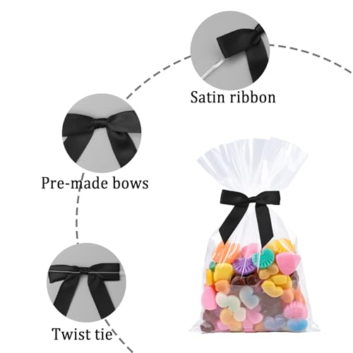 50 Pcs Satin Bows with Twist Ties, 2.5 Inch Gift Wrapping Bows, Black - color: Black