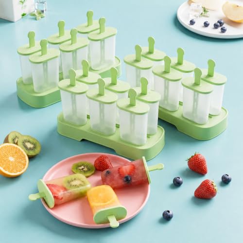 Leezmark 18 Pcs Popsicles Molds, 3 Sets Small Popsicle Molds Ice Pop Mold, Homemade Popsicle Molds with Sticks and Drip Guards, Easy to Use Popsicle Maker (Green) - color: Green