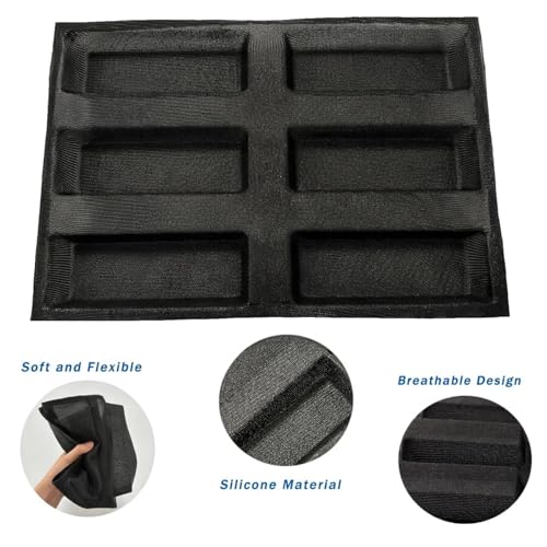 Dioycli Bread Loaf Pan for Baking Silicone Rectangular Bread Pan, 6-Cavity - size: 6 Rectangular Cavities