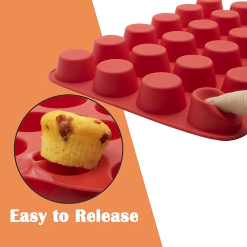 24 Cups Silicone Mini Muffin Pan Set, Nonstick Mini Cupcake Pans, BPA Free Small Muffin Tin for Baking, Set of 2 (Red+Red) - color: Set of 2--24 Cups (Red+Red)