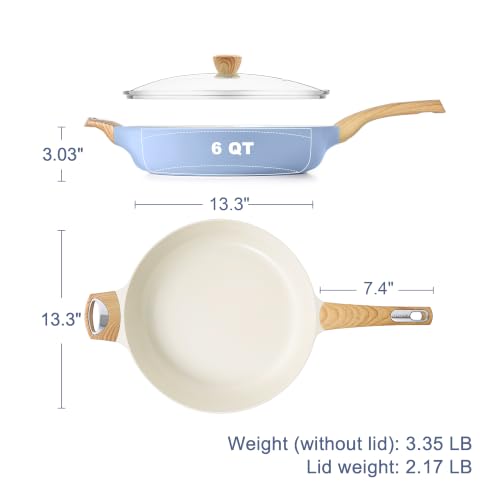SENSARTE Ceramic Nonstick Frying Pan Skillet with Lid, 13.3 Inch Large Deep Frying Pan, 6 QT Saute Pan, Induction Pan, Healthy Non Toxic Cooking Pan with Helper Handle, PFOA PFAS PTFE Free - color: Blue, size: 6QT / 13.3IN