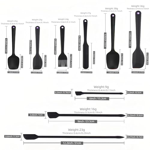 9Pcs Silicone Spatula Set,Flexible Small Spatula Tools for Baking, Mixing, Cooking, Frying, Kitchen Use.Jar Spatulas for Scraping,BPA free,cookware safe (Black) - color: Black