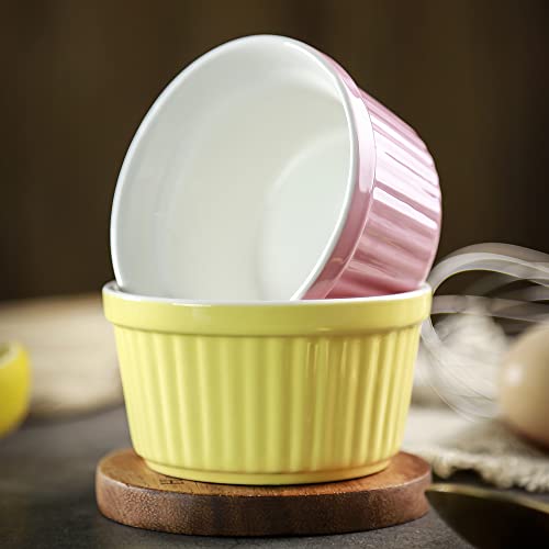Ramekins 6oz Oven Safe,Creme Brulee Ramekin and Souffle Dishes,Porcelain Baking Bowls,Dipping Sauce Dish.Pudding Cups,Set of 6,Red - color: Red