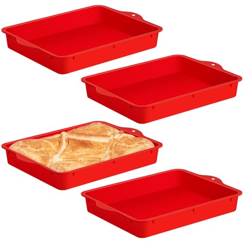Geetery Set of 4 Silicone Square Cake Pan Silicone Brownie Pan Nonstick Baking Mold for Muffin Bread Rice Crispy Lasagna Pie, Red(12 x 8.7 x 1.6 Inches) - size: 10 x 8 x 1.6 Inches