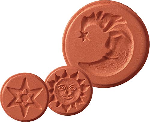 JBK Pottery Terra Cotta Cookie Stamps for Baking, Oven & Dishwasher Safe - Cookie Cutter, Molder, Stamper Press, Ideal for Cookies, Polvoron, Pastry, Shortbread, Butter Maker - Sky 2, Set of 3 Designs - size: Sky Set of 3