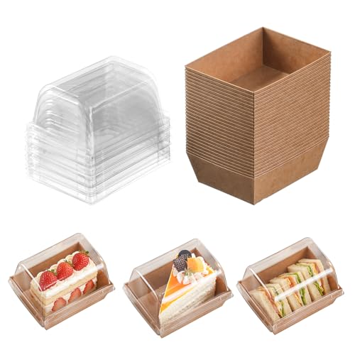 50 Pcs Small Charcuterie Boxes with Clear Lids - To Go Paper Rectangle Charcuterie Box, 5-in Disposable Food Containers,Dessert Boxes for Cookie, Cake Slice Strawberries (Brown) - color: Brown