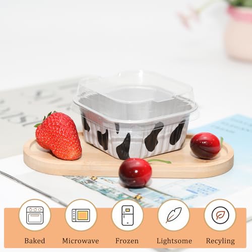 50 Pack 5oz Mini Square Cake Pans with Lids, Cow Print - color: Cow Print, size: Square
