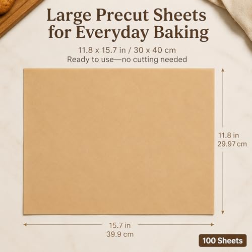 Precut Parchment Paper Sheets 100pcs Unbleached Baking Paper 11.8x15.7In
