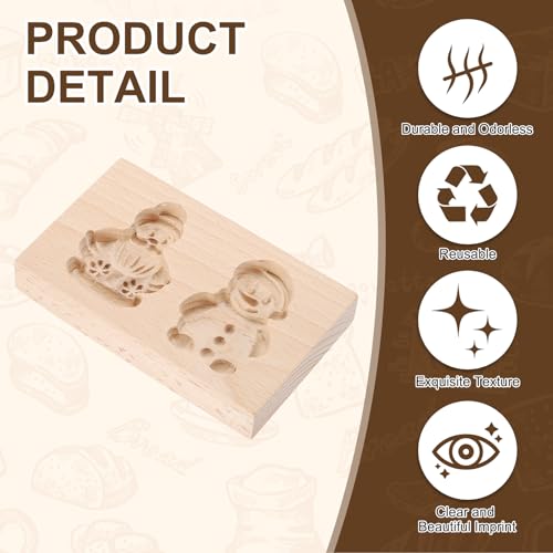 uxcell Cookie Stamp Wooden Cookie Cutter Two-Hole Santa Claus and Snowman