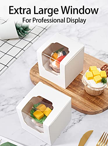 Happyhiram 100 Pack Individual Cupcake Boxes with Inserts & Window, White - color: Pure White, size: 100-Count