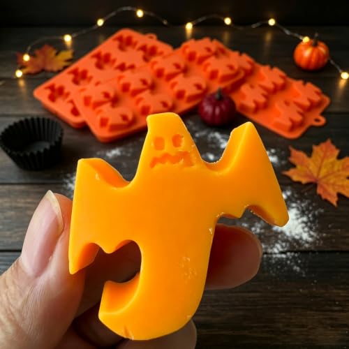 3 Pack Ghost Silicone Molds, Halloween Candy Chocolate Molds for Baking - color: 3 Orange