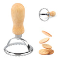 Large Round Cookie Stamp Cutter, Wood Handle Fluted Ravioli Press - color: Large Circle