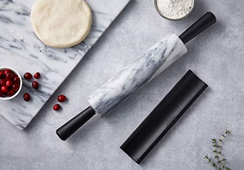 JEmarble Rolling Pin-Plastic Handles(White)(Premium Quality) Polished Surface 18-inch(10"Barrel) Genuine Stone Non-stick Save Effort Easy to Clean - color: Plastic Handles(White)