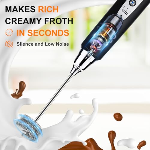 YUSWKO Handheld Milk Frother Wand for Coffee, Rechargeable Electric Whisk