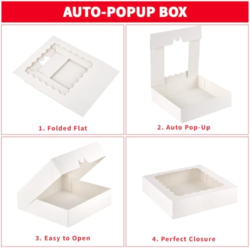 Ocmoiy Pie Boxes with Window, 10x10x2.5 Inches, 20 Pack - size: 10 x 10 x 2.5 inch