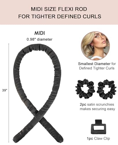 Midi Satin Heatless Curls Overnight Curling Rod Set - color: MIDI Onyx